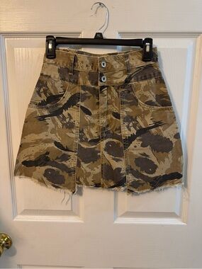 POL Camo Distressed High Waisted Denim Mini Skirt